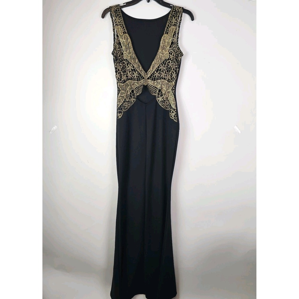 Windsor XS Dress Black Formal Prom Gown Gold Embroidered Back Maxi Whimsigoth